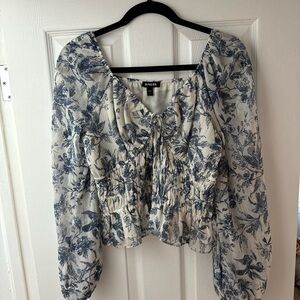 Express Blue and White Floral Blouse